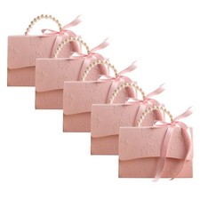 3X(Elegante confezione regalo in rilievo con nastro in raso e manico di perle, San Valentino5349