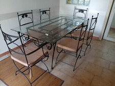 Tavolo in ferro battuto e piano in cristallo + 6 sedie