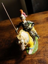 Lancia marrone vintage Elastolin cavaliere nero/cavallo bianco