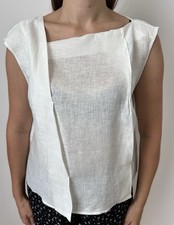 Canotta donna Manila Grace 100% lino bianca senza maniche taglia 44