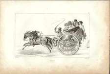 Stampa antica NAPOLI Calesse con passeggeri in corsa 1834 Old print Engraving