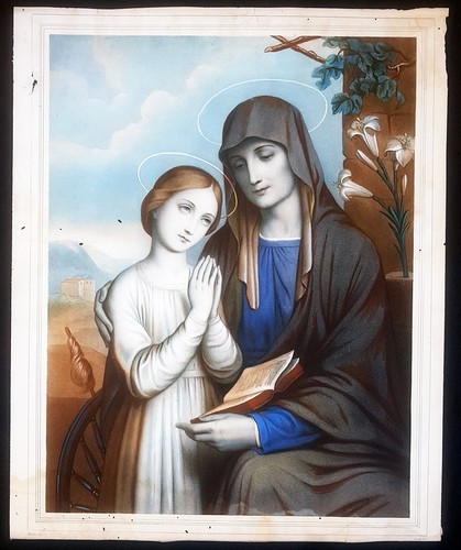 Stampa antica madonna bambin