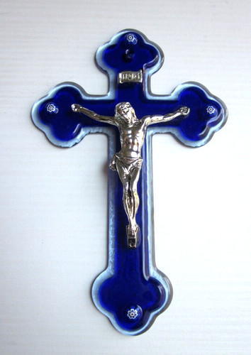 Vetro murano crocifisso blu - di,