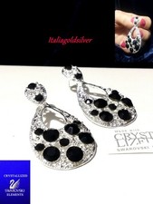 Orecchini Donna Pendenti Argento SWAROVSKI ORIGINALI Gioielli Ragazza Sposa Nero