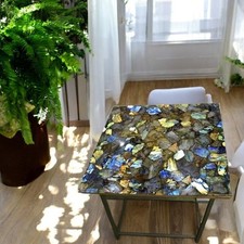 Tavolino da caffè quadrato 24" pietra labradorite fatto a mano cristallo pietra preziosa lastra cucina