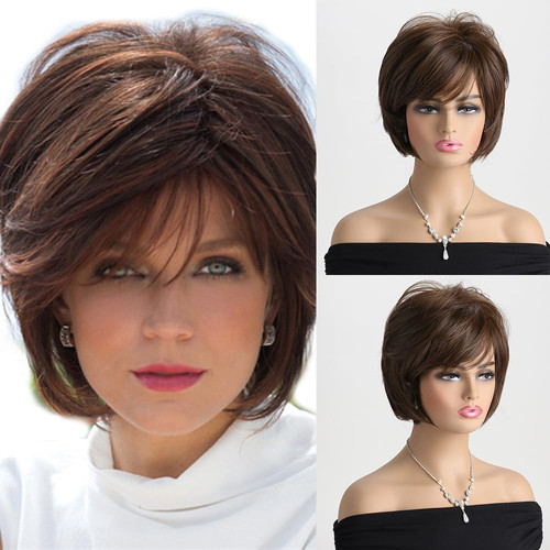 Short brown bob parrucche - short,