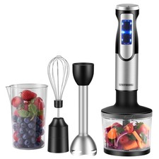 Set Frullatore ad Immersione 4 in 1 1500W Velocità Variabili Corpo Acciaio Inox LED