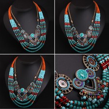 Collana girocollo bavaglino etnico donna ciondolo perline tribale zingaro collare accessorio