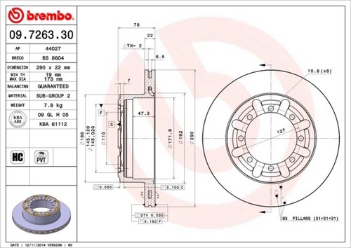 Disco freno brembo 7263 - disco,