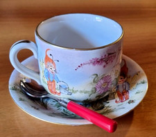 Tazza per Colazione in Ceramica Realizzata e Dipinta a Mano NUOVA (Gnomi Fiori)