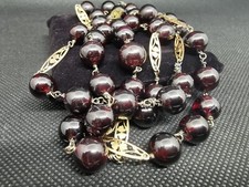 LUNGA COLLANA VINTAGE DI GRANATI CON INSERTI IN ORO 18 CARATI