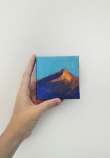 “Mountain Sunset” ? Dipinto A Mano Con Pastelli Ad Olio 8x8cm Con Cavalletto