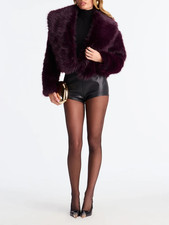 *** GIACCA CROPPED GLAM PELLICCIA SINTETICA VIOLA PELLICCIA COLLO GIGANTE MOB WOMAN TG S ***