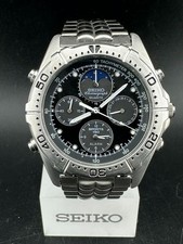 Orologio Seiko Cronografo Uomo Fasi Lunari Quadrante Nero Sveglia 39mm Quarzo 7T36-6A40