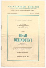 Dear Delinquent Anna Massey David Tomlinson Westminster Theatre Programme 1957 A