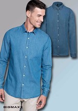 KARIBAN Uomo Chambrayhemd Denim Tessuto Jeans Camicia Colore Blu TG. S Fino 3XL
