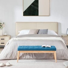 Panchina Hotel Legno e Tessuto Chester 108x40cm Ingresso Camera da Letto Blu