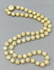 VTG Crown Trifari Faux Pearl Necklace Cream Baroque Acrylic Single Strand 28"