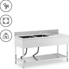 Lavello per cucina professionale - 2 vasche - Acciaio inox - 160 x 60 x 97 cm - 
