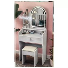 Toeletta Postazione Trucco con Specchio LED e Sgabello