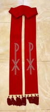 Stola Liturgica In Lana Con Ricamo XP e Nappe Rossa