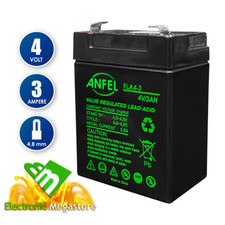 BATTERIA ricaricabile al Piombo ermetica 4V 3,0Ah -COMPATIBIL 415438001 BEGHELLI