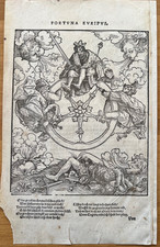 Interessante Xilografia di Weiditz, Ruota della Fortuna ,originale 1530
