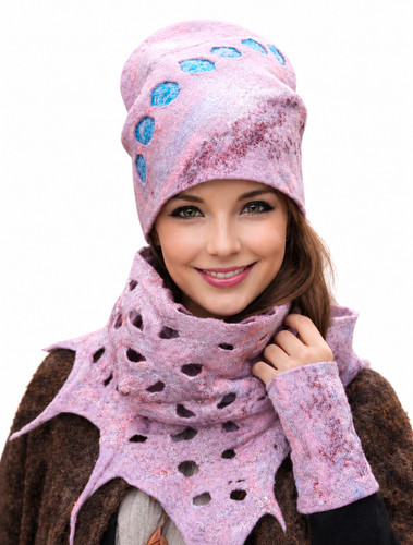 Set lana feltro - rosa, cappello