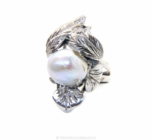 Vero argento 925 anello - , perla