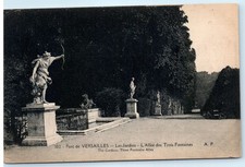 Cartolina d'epoca Versailles tre fontane vicolo giardini Francia statue