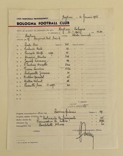 10/01/65 CAGLIARI vs BOLOGNA Distinta spogliatoio autografo cap. PAVINATO MIRKO