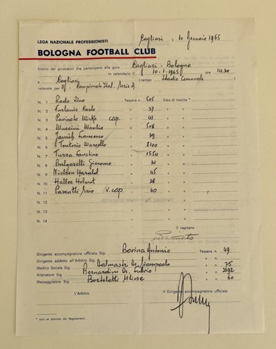 Cagliari vs bologna - 10/01/65,