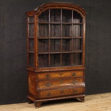 Vetrina antica olandese mobile libreria intarsiata in legno XIX secolo 800
