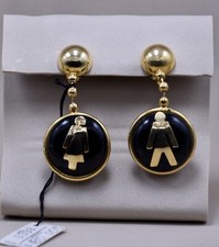 MOSCHINO ORECCHINI VINTAGE COLOR ORO SMALTO NERO CHIUSURA CLIP MADE IN ITALY