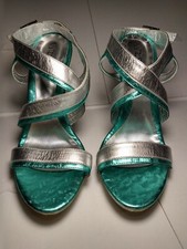 Sandali donna CHON - Verde Turchese e argento. Misura EU 37. Tacco 12 cm. Usate