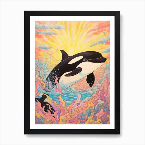 Pastel rainbow orca whale - orca,