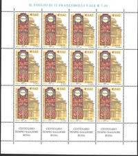 ITALIA 2004 FOGLIETTO CENTENARIO TEMPIO MAGGIORE ROMA SOTTOFACCIALE