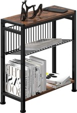 Tavolino Laterale Slim per Piccoli Spazi, Design 2 in 1 con Rivista Rustico Marrone 