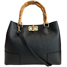 Modarno Borsa Donna in Vera Pelle con manici in vero bambù Made in Italy