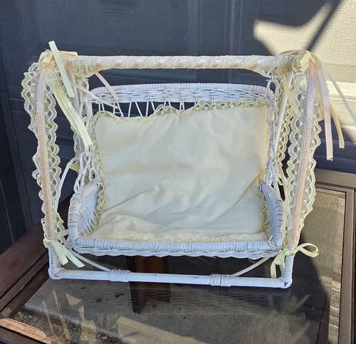 Vintage wicker doll cradle - doll,