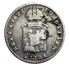 Regno Lombardo Veneto Francesco I 1/4 Lira austriaca 1822 M Rara 2° 2 ribattuto
