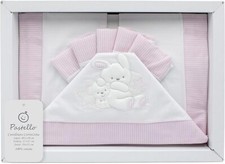 PASTELLO - COMPLETO LENZUOLA CARROZZINA NEONATO RICAMATO COTONE STELLA ROSA