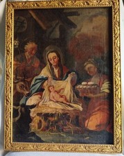 olio su tela appoggiata su cartone nativita fine 700 inizio 800