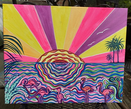 Tramonto fenicottero pittura - tramonto,