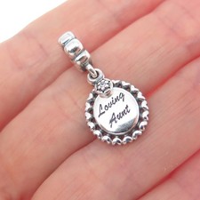 PANDORA 925 Sterling Silver Round-Cut C Z Loving Aunt Heart Dangle Charm