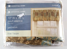 NEW Pouf Valance Balloon Patchwork Blue Taupe Essential Home K Mart 72/18