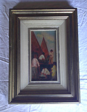 QUADRO DIPINTO OLIO SU TAVOLA  Firmato - PESCATORI  LAGUNA VENEZIA  OIL ON PANEL