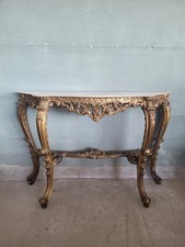 Console Dorata In Stile Luigi XV - Piano In Onice - XX Secolo