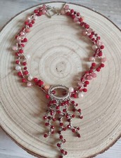 Collana Collier Fatto A Mano All'uncinetto Con Cristalli Bordeaux 