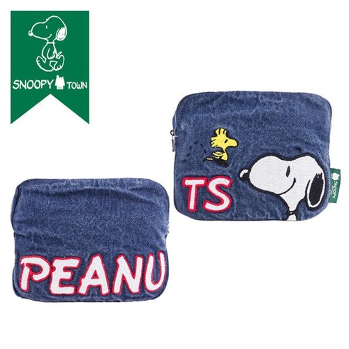 Snoopy patchwork denim pouch - snoopy,